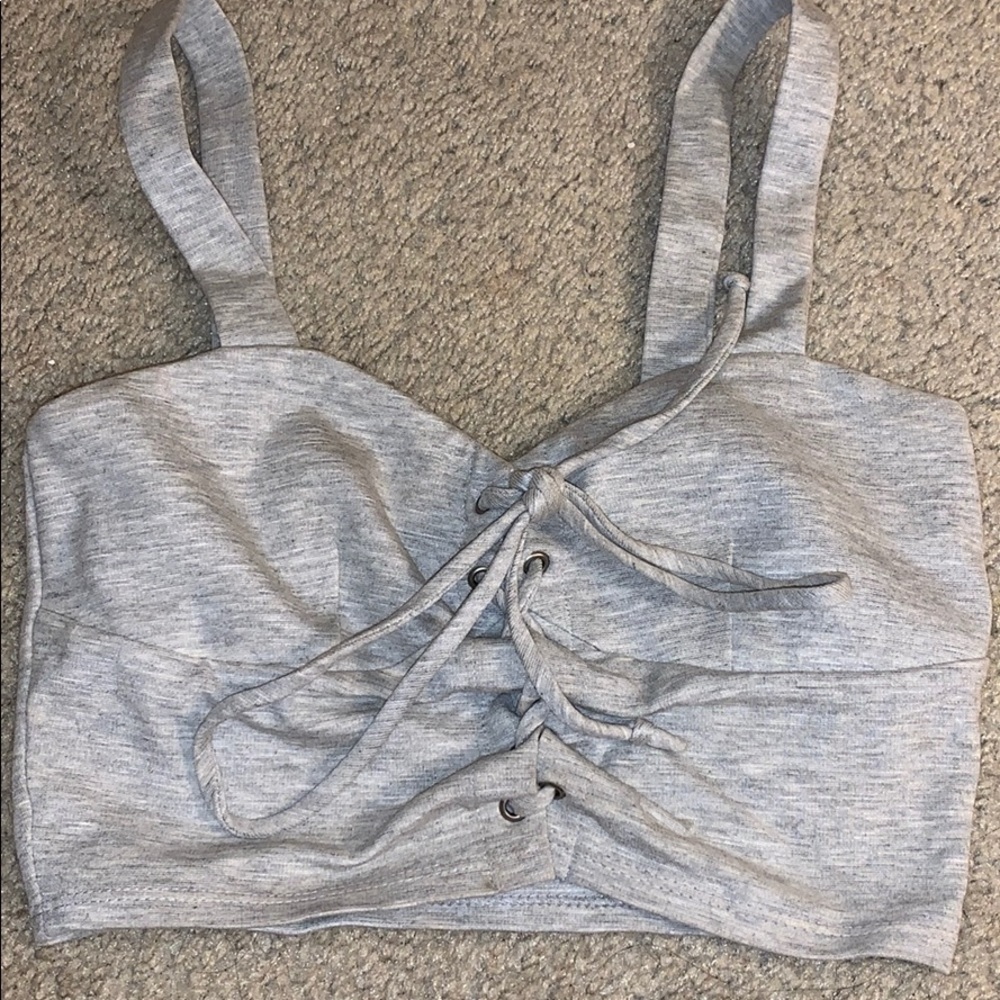 Lace up gray crop top